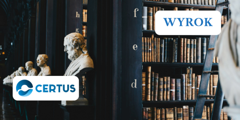 obrazek przedstawiający bibliotekę z napisem wyrok i logiem kancelarii certus