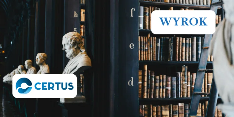 obrazek przedstawiający bibliotekę z napisem wyrok i logiem kancelarii certus