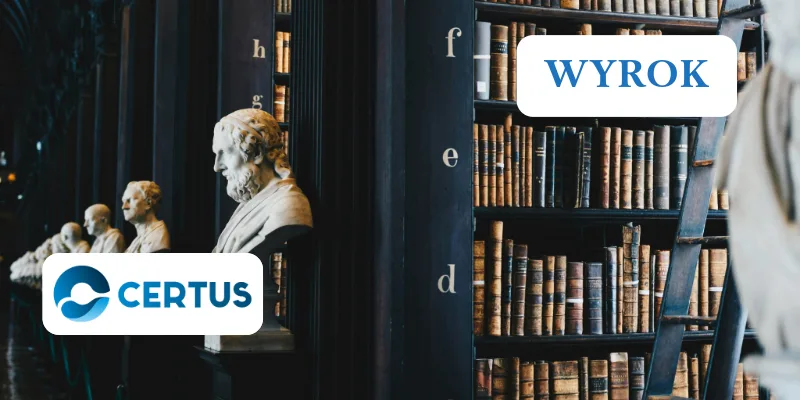 obrazek przedstawiający bibliotekę z napisem wyrok i logiem kancelarii certus