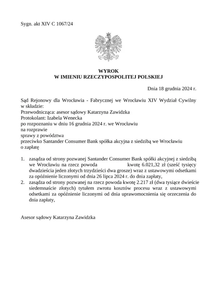sankcja kredytu darmowego wyrok Santander
